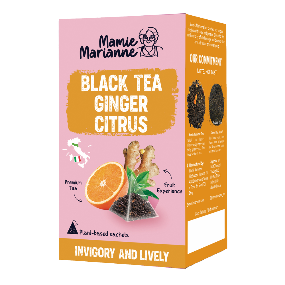 Black Tea Ginger, Orange and Lemon.   الشاي الأسود بالزنجبيل والبرتقال والليمون.